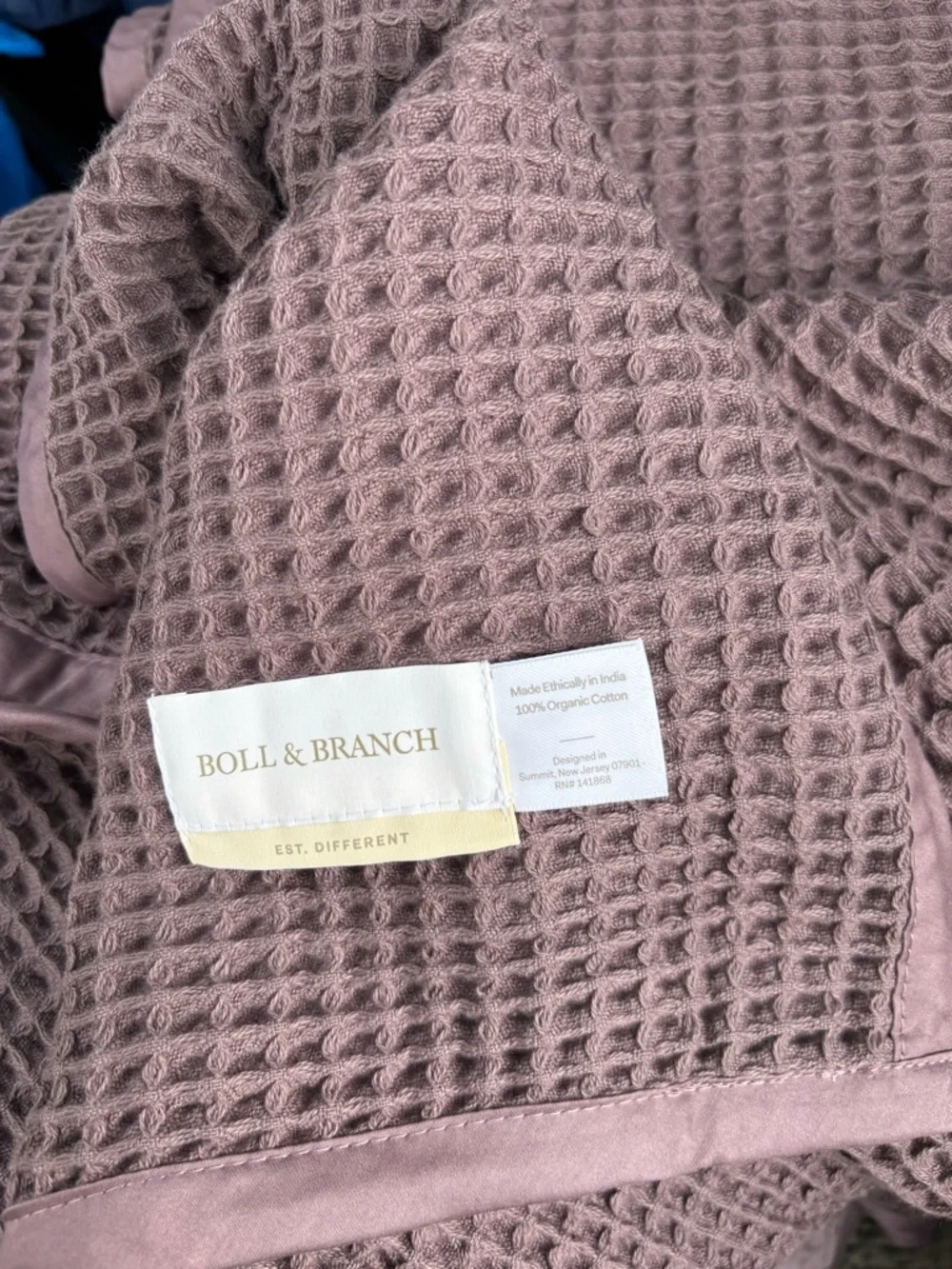 Boll & Branch Waffle Blanket Plum Organic Cotton Full Queen GOTS Certified NWOT